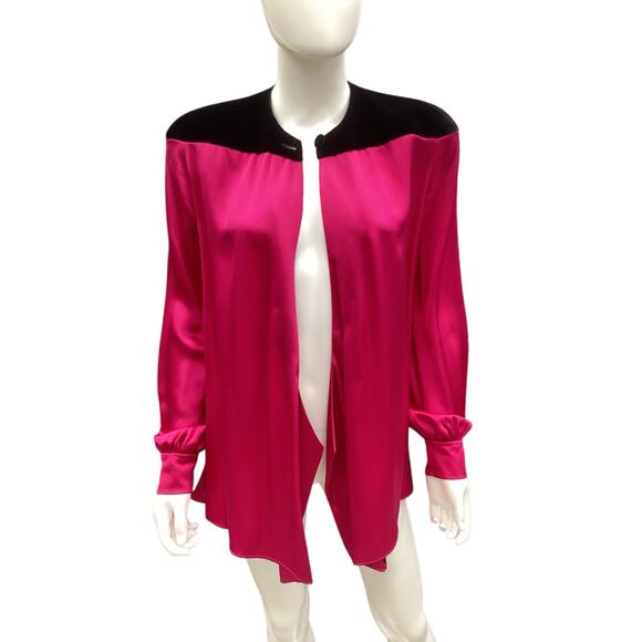 VTG Polatof Women’s Top SZ M/ L Italian Designer Silk And Velvet Hot Pink Black - Picture 2 of 6